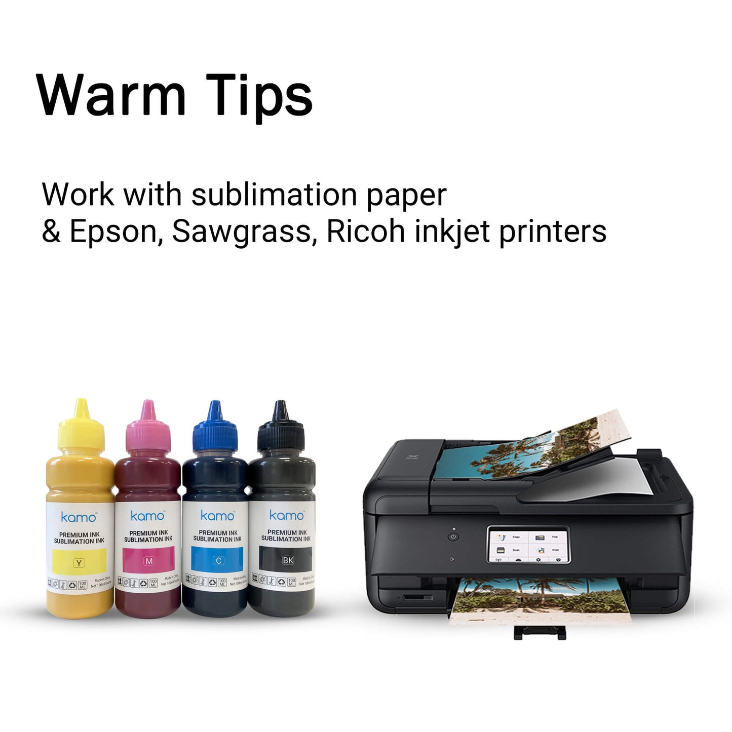 Kamo Sublimation Ink Heat Press Transfer on T-Shirt, Mug, Phone Cases, DIY Gift, etc. (4 Pack) - Kamo