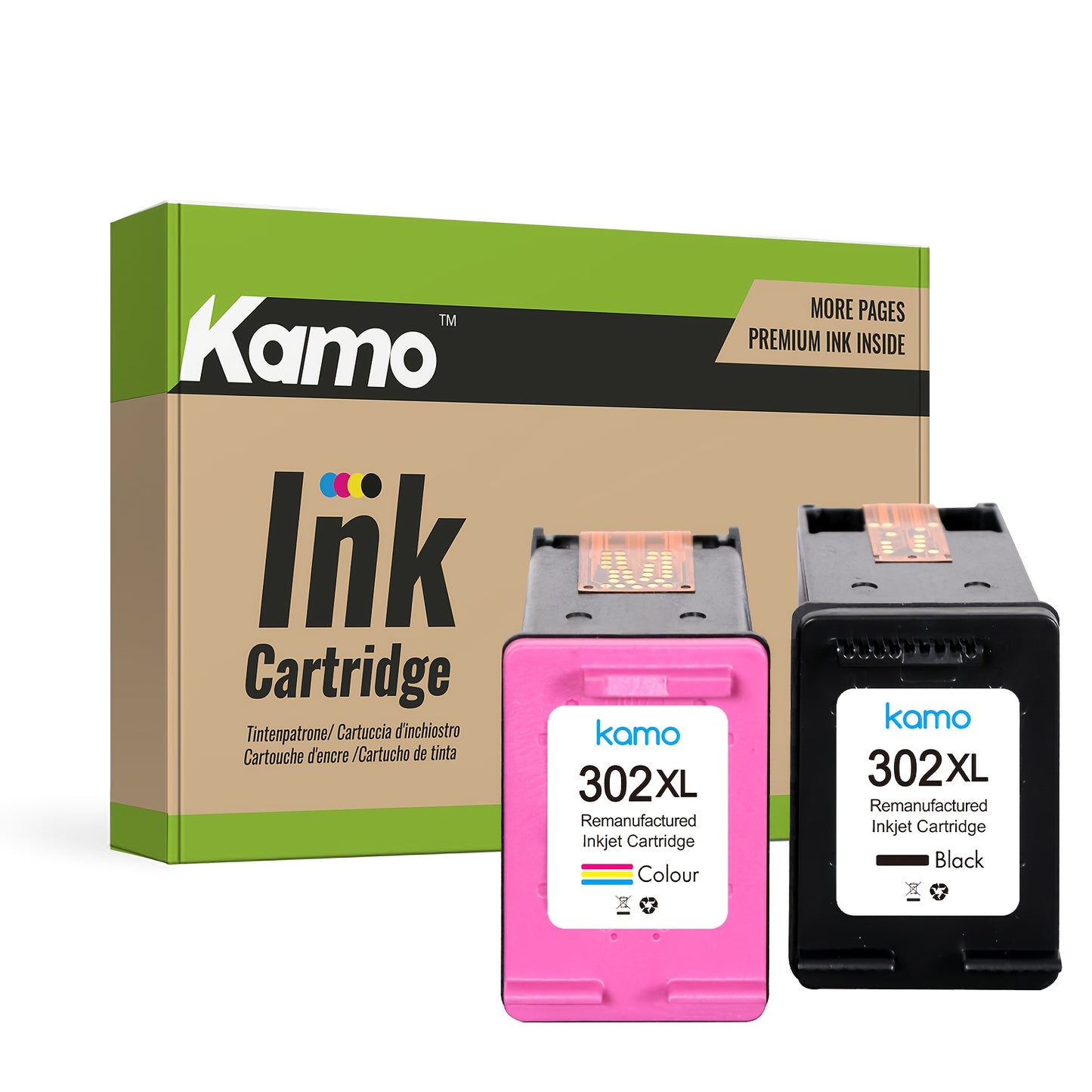 Kamo 302 XL Compatible with HP 302 XL Ink Cartridges for HP Envy 4525 4520 4522 4527 DeskJet 3630 3636 3638 3639 1110 2130 3633 OfficeJet 3831 3830 3833 5220 5230