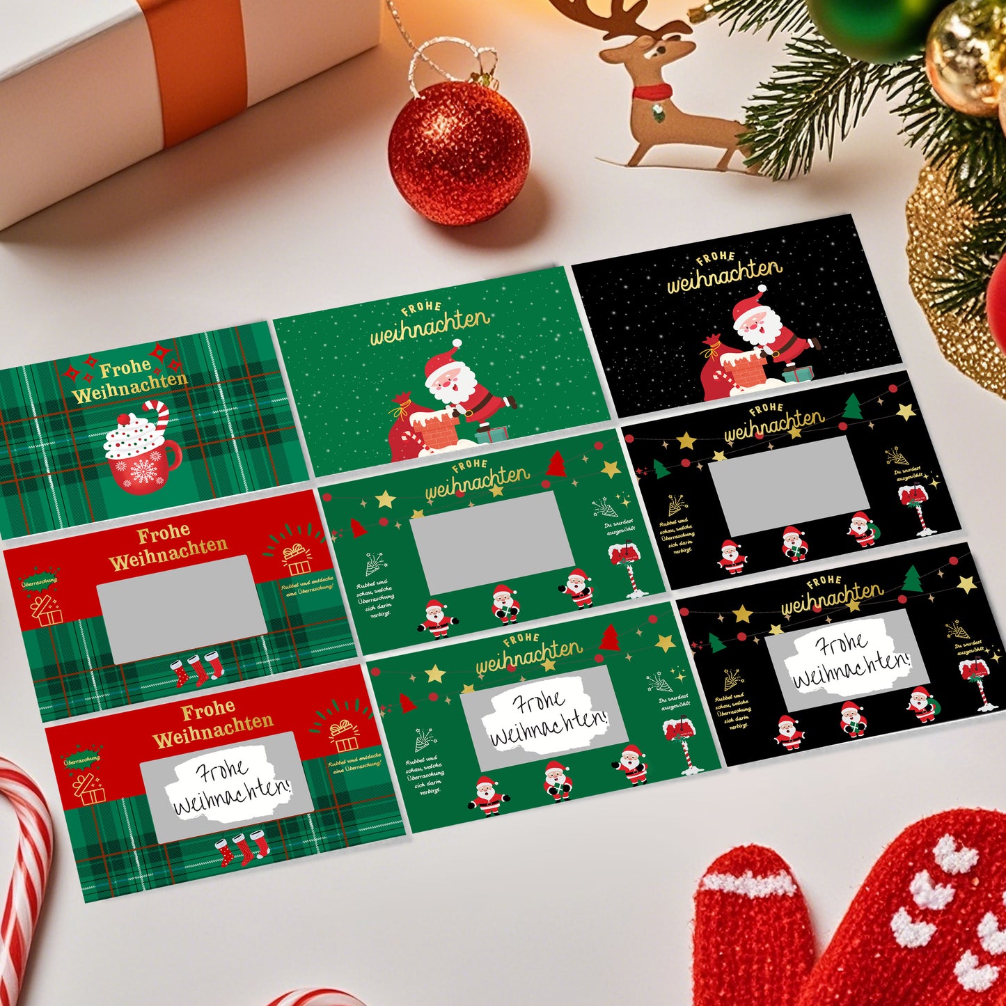 KAMO Christmas Scratch Card Voucher Gift Set – 3-in-1 Bundle (Black Santa, Green Santa, Green Stocking)