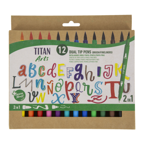 TITAN ARTS BRUSH PEN+FINELINER 2-TIP MARKER - 12 UNITS