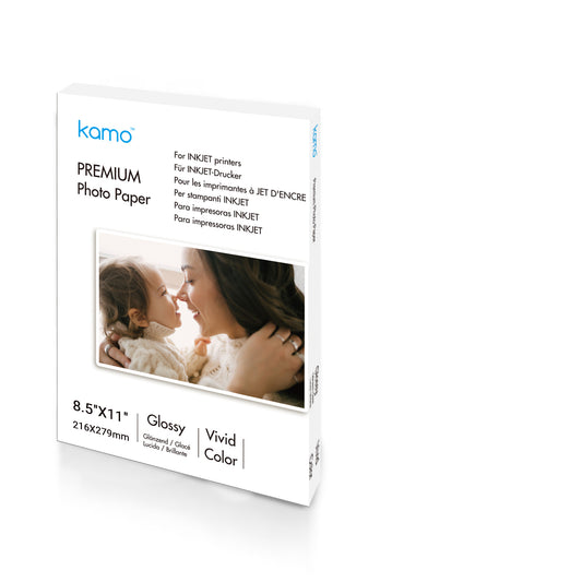 Kamo Glossy Photo Paper 8.5'' x 11'' 54lb (216mm x 279mm) 200gsm, 120 Sheets White Photographic Paper Single Side for all Inkjet Printers Letter Size