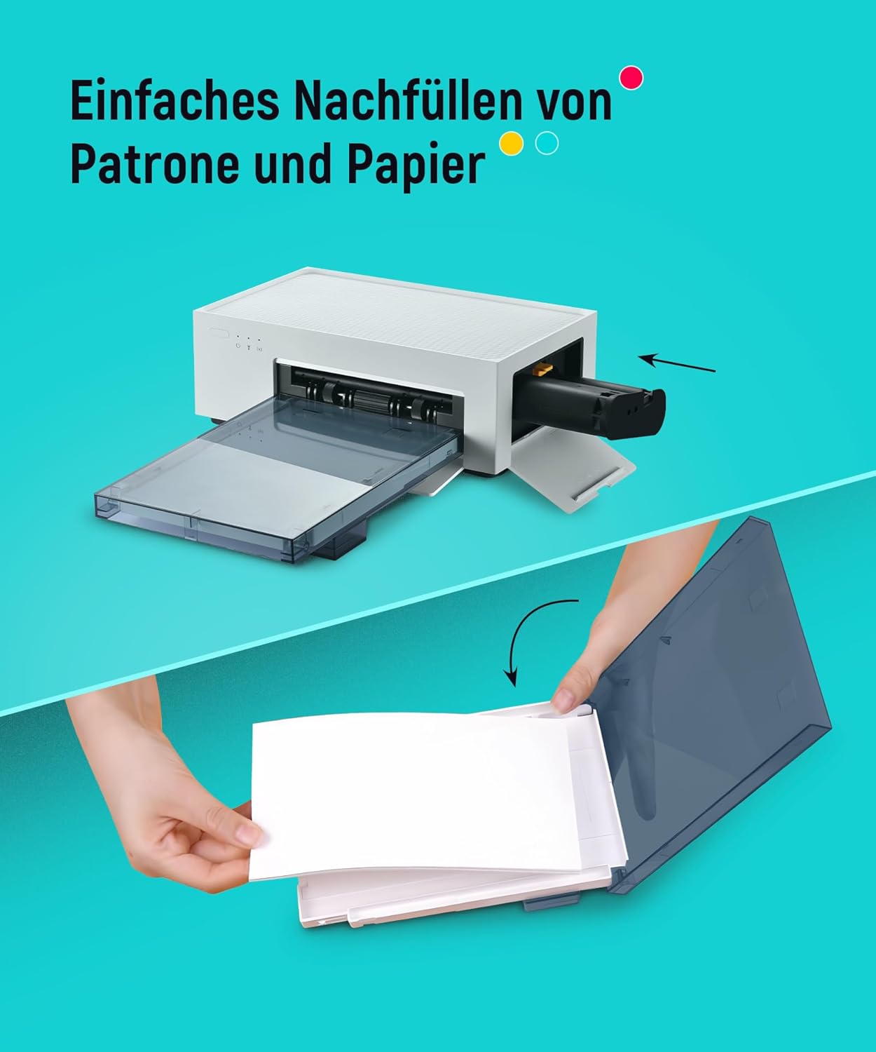 Kamo Fotopapier und Tintenpatrone Set, 40 Blatt im Format 100x148 mm, Dreifarbige für Thermosublimationsdruck, Wasserabweisend