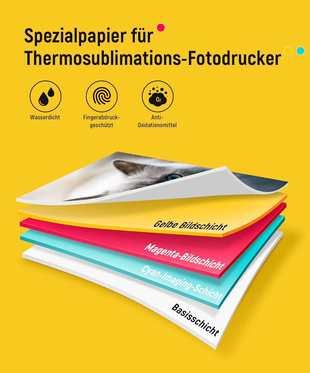 Kamo Fotopapier und Tintenpatrone Set, 40 Blatt im Format 100x148 mm, Dreifarbige für Thermosublimationsdruck, Wasserabweisend