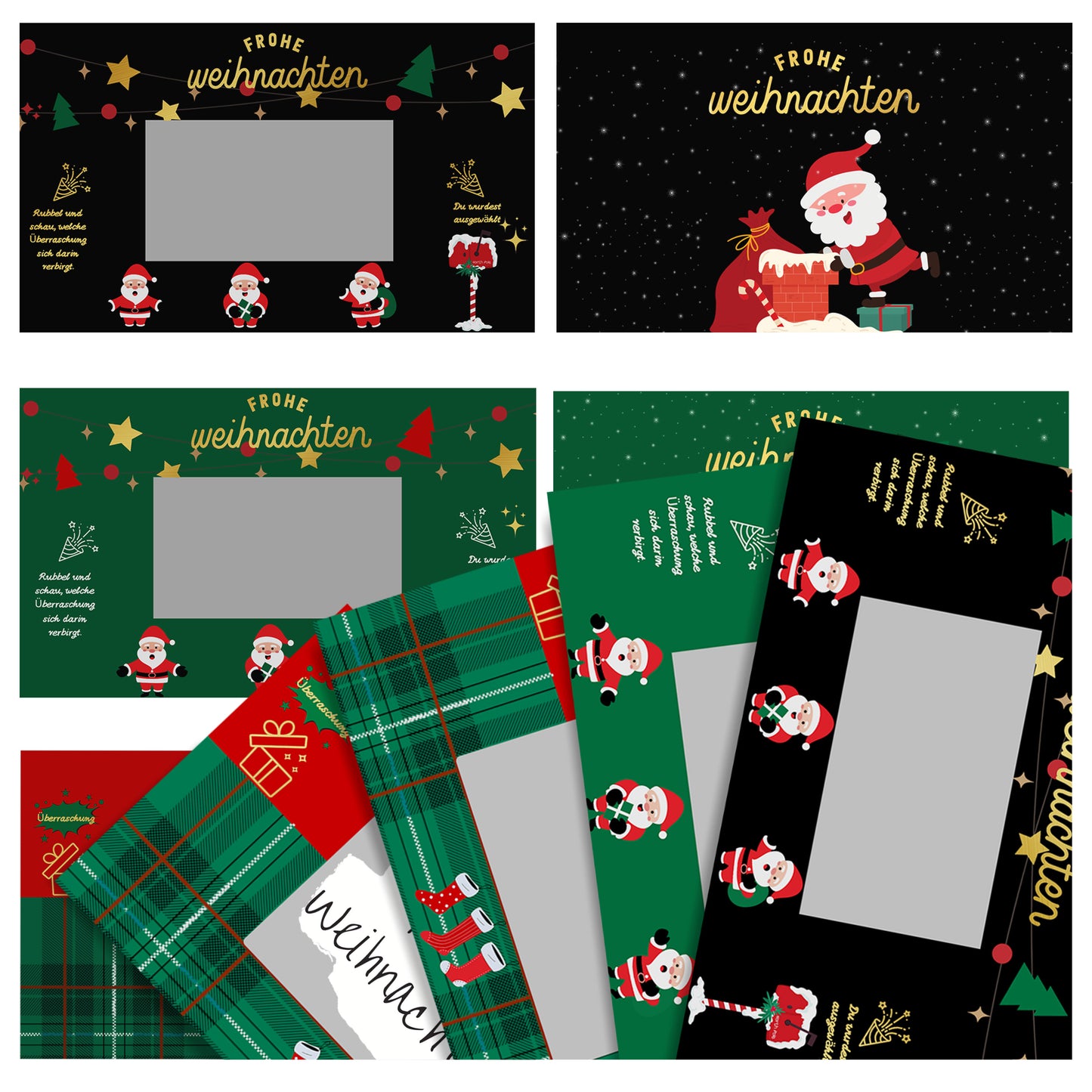 KAMO Christmas Scratch Card Voucher Gift Set – 3-in-1 Bundle (Black Santa, Green Santa, Green Stocking)