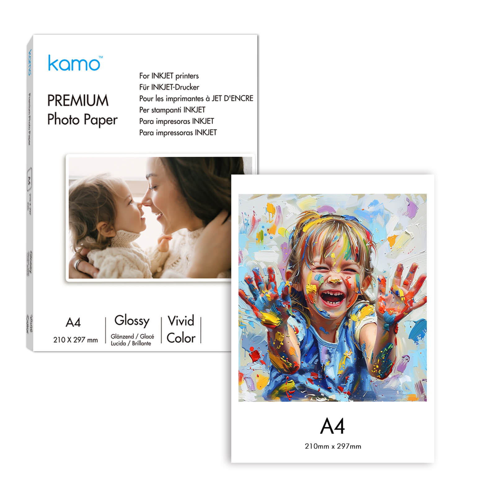 Kamo Glossy Photo Paper A4 (210 x 297 mm), 100 Sheets, 180 GSM - Kamo