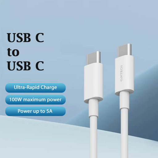 CUKTECH USB C to USB C Cable 100W USB C Charger Cable Fast Charging C to C Cable Compatible with Macbook Pro/Air, iPad Pro (2018-2022)/Air 4/5, iPhone 15 Pro Max, Galaxy S22/S23, White (1M)