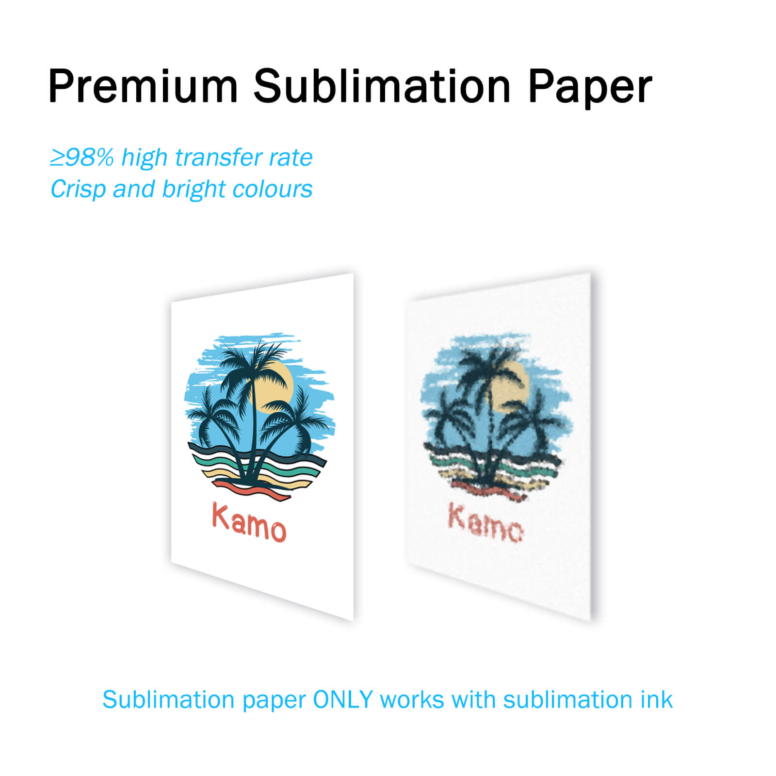 Kamo Sublimation Paper Heat Transfer A4, 210 x 297mm, 100 Sheets, 120 gsm, Compatible with all Inkjet Printer - Kamo