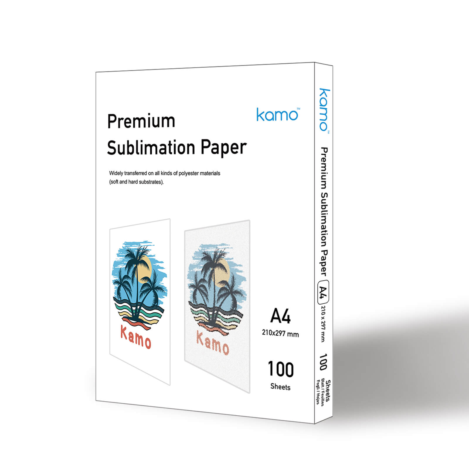 Kamo Sublimation Paper Heat Transfer A4, 210 x 297mm, 100 Sheets, 120 gsm, Compatible with all Inkjet Printer - Kamo