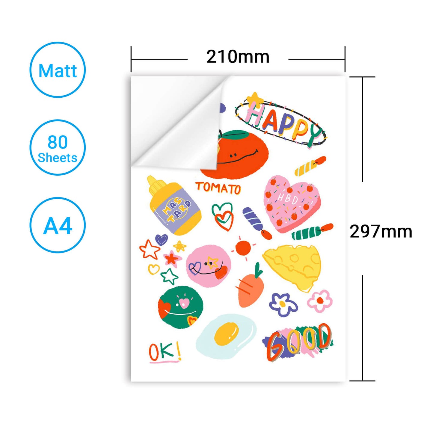 Kamo A4 Printable Matte Adhesive Paper, 210 x 297 mm, 80 sheets