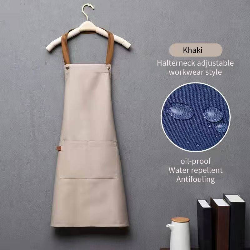 Halterneck waterproof, oil-proof and stain-proof work clothes canvas apron khaki kitchen and dining special thickened (2 Pack)