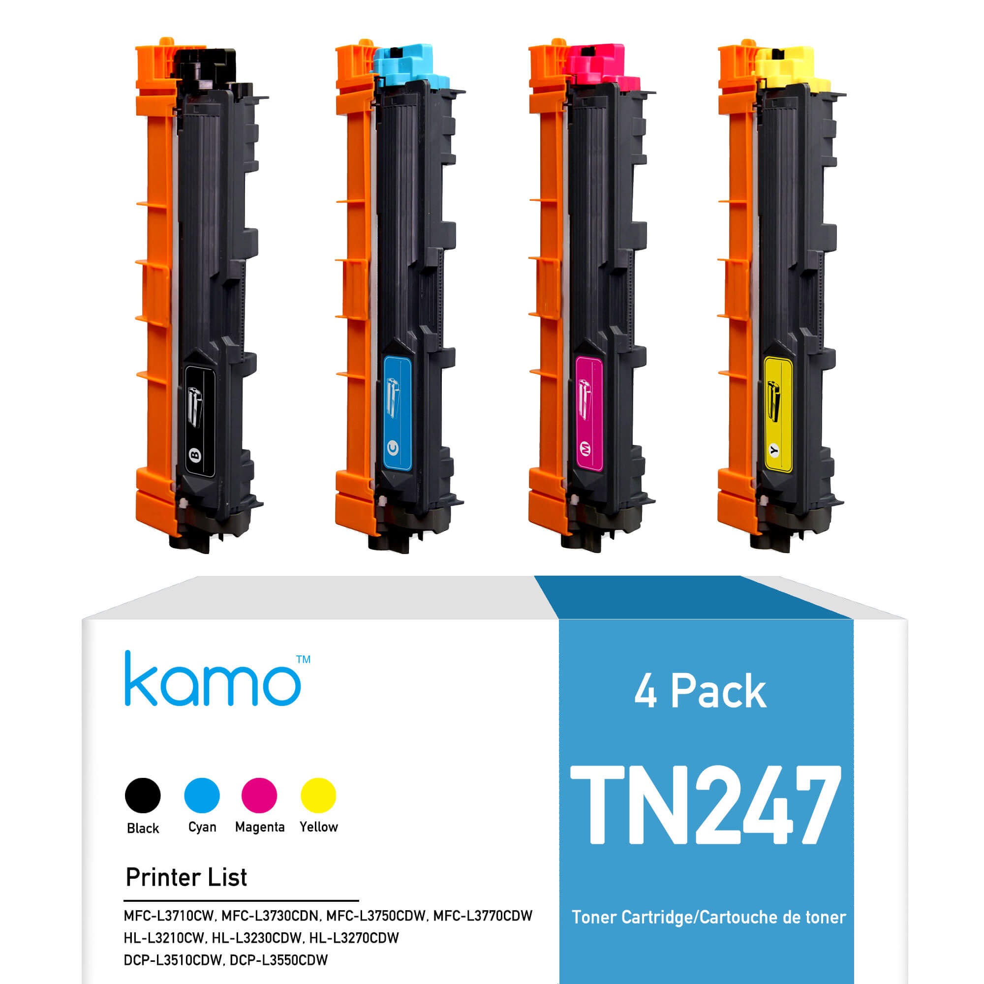 Kamo TN-243CMYK Toner Compatible with Brother TN-243 TN 247cmyk (4 Packs)