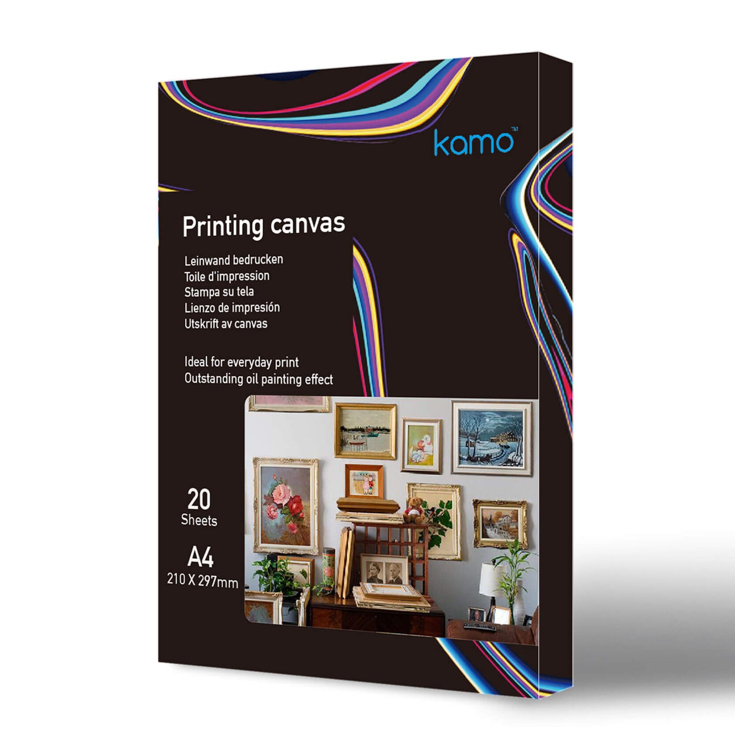 Kamo Inkjet Printing Art Canvas A4, 20 Blatt, glänzende Polyester-Baumwolle, 400 g/m², weiß, wasserfest und reißfest